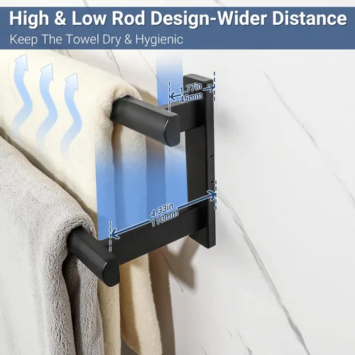 Miniatura 3 de SAYAYO - Toallero doble para baño, 24 pulgadas de barra de toalla negra mate para baño, soporte de toalla montado en la pared, acero inoxidable