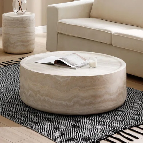 Miniatura 9 de Mesa de centro moderna, mesa de té central circular de 15.75 pulgadas, mesa de cóctel, mesas de centro redondas cilíndricas para sala de estar