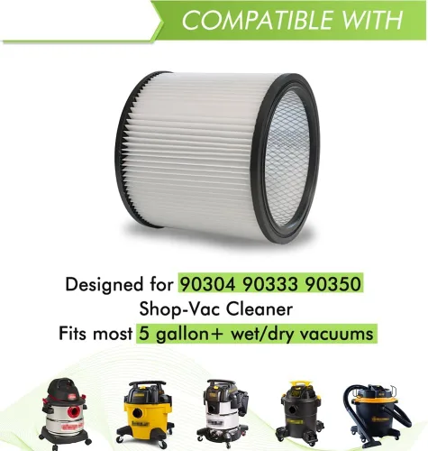 Miniatura 2 de Filtro 90304 para aspiradora en seco y húmedo Shop Vac con tapa, 3 piezas de filtro de manga de espuma 90585, 2 piezas de filtro 9010700 con banda