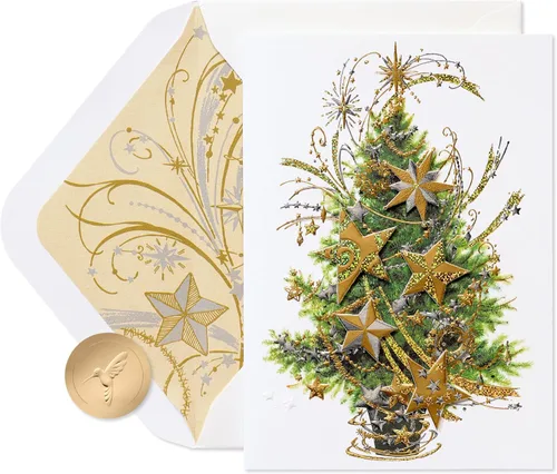 Miniatura 8 de Papyrus - Tarjeta de árbol de Navidad con copos de nieve metálicos (Deseos alegres)