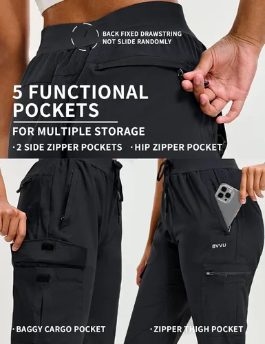 Miniatura 3 de BVVU Pantalones deportivos tipo cargo para mujer, ligeros, de secado rápido, para senderismo, impermeables, con bolsillos con cremallera