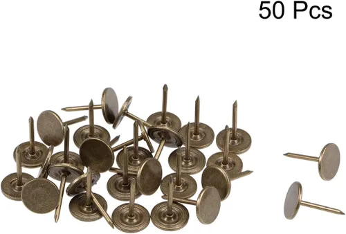 Miniatura 2 de uxcell Uñas de tapicería de 0.433 in x 0.669 in, cabeza plana, uñas de muebles de tono bronce para muebles, cabeceros de sofá, 50