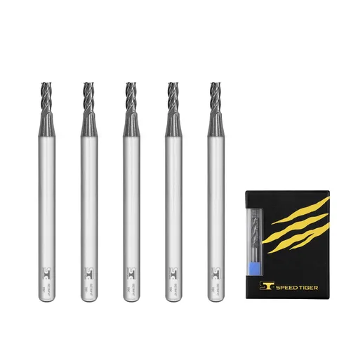 SPEED TIGER Fresa de extremo cuadrado de carburo micrograno - 4 ranuras - ISE7/64 4T (5 piezas, 7/64") - para fresado de aleaciones de acero, acero