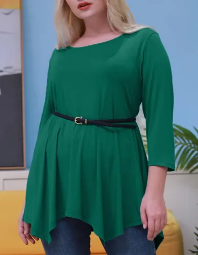 Miniatura 3 de LARACE - Camisa de talla extragrande para mujer, camisa tipo túnica con manga 34, ajuste holgado, ropa básica para mujer