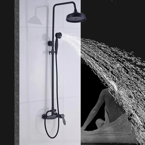 Miniatura 7 de Juego de mezclador de ducha de bronce negro, mezclador de ducha de baño montado en la pared, cabezal de ducha de lluvia con ducha de mano, altura
