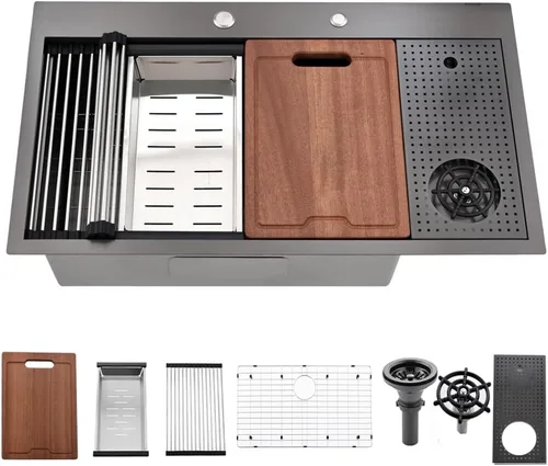 Miniatura 17 de Black-Bokaiya - Fregadero de barra desplegable de 15 x 15 pulgadas, fregadero de cocina pequeño de acero inoxidable, fregadero para exteriores