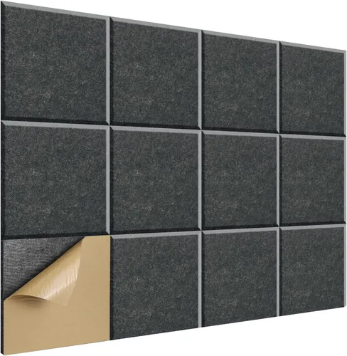 Miniatura 10 de SHJADE 12 piezas de paneles acústicos cuadrados autoadhesivos, panel acústico de alta densidad de 12 x 12 x 0.4 pulgadas, elegante acolchado Blanco