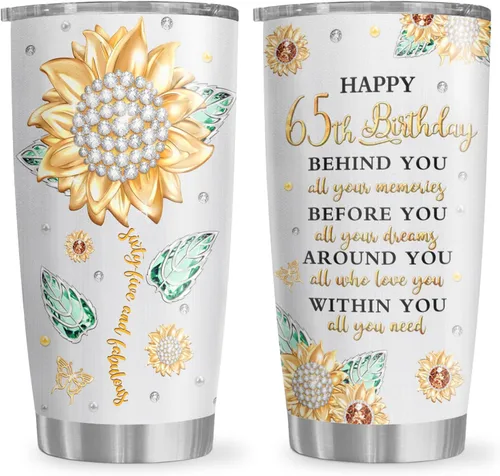 Regalos de 65º Cumpleaños para Mujeres Vaso Térmico 20oz, Los Mejores Regalos para Mujer de 65 Años/Ella/Mamá/Abuela Taza, Decoraciones de Feliz 65º