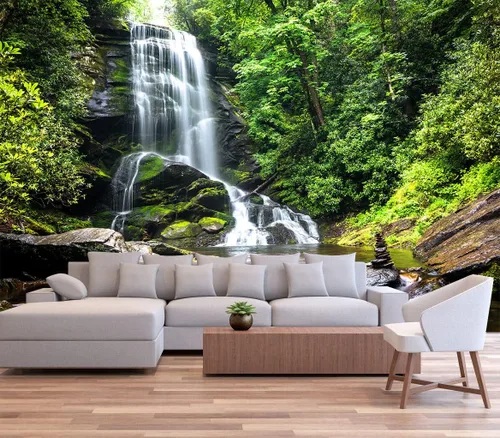 Miniatura 28 de Reyhui - Mural de pared con imagen de bosque y arroyo, papel tapiz grande con escena natural para dormitorio, sala de estar, fondo de TV, sofá