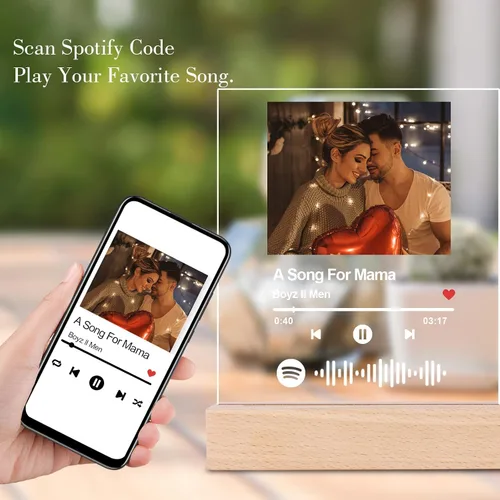 Miniatura 4 de OXYEFEI Canción acrílica personalizada con foto, luz nocturna de arte de Spotify personalizable, placa fotográfica escaneable con código de Spotify