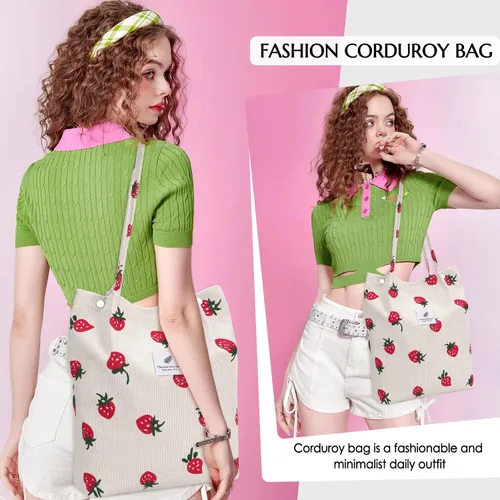Miniatura 93 de Ayieyill - Bolsa de pana para mujer y niña, con correa de lona para colgar al hombro, bolsa con bolsillo