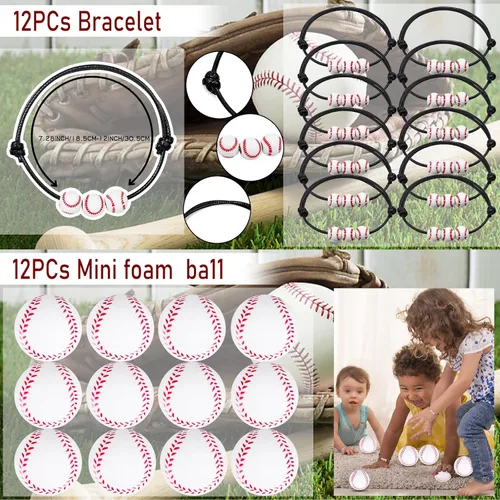Miniatura 2 de 208 piezas de recuerdos de fiesta de béisbol con bolsas de fiesta de béisbol, silbato de béisbol, pulseras de bolas de béisbol de espuma, llaveros