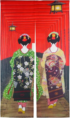 LIGICKY Noren - Cortina de puerta de estilo japonés Kyoto Geisha Girls at Fushimi Inari Shrine - Tapiz de puerta de tipo largo para decoración del