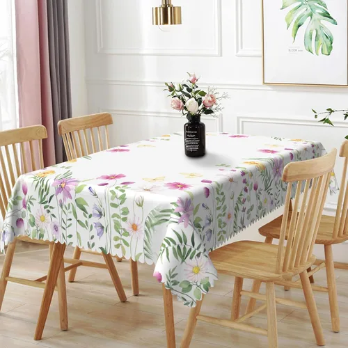 Miniatura 12 de Mantel rectangular floral de 52 x 70 pulgadas, color blanco y negro, estampado floral, a prueba de derrames y aceite, para cocina, comedor