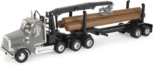 TOMY Freightliner 122SD - Camión de trona, escala 1:32, incluye camión de juguete, remolque y 3 troncos, juguetes de camión de construcción, a