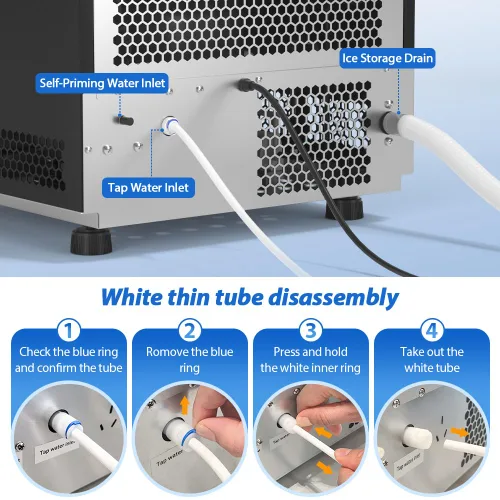 Miniatura 8 de Máquina de hielo comercial, 100 libras/24 horas debajo de la encimera/máquina de hielo independiente con entrada de agua de galón autocebante y agua