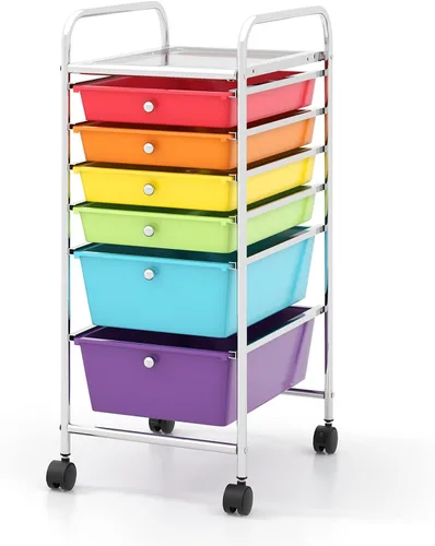 Miniatura 31 de COSTWAY Carrito de almacenamiento rodante con 4 cajones, carrito de almacenamiento de plástico y organizador con 4 cajones extraíbles, carrito