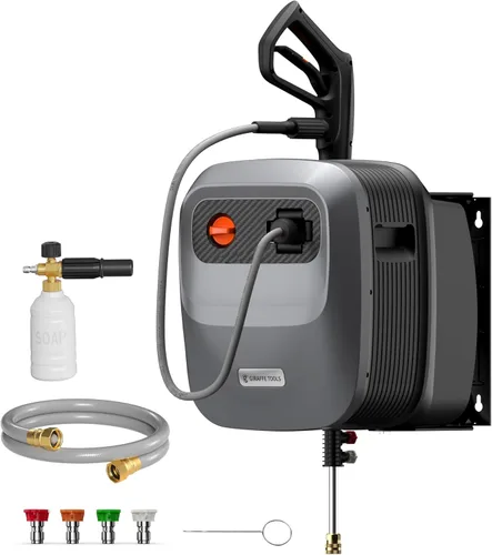 Giraffe Tools Grandfalls - Lavadora a presión retráctil G20, 2500 PSI 2.2 GPM, lavadora a presión montada en la pared de 180°, retracción automática