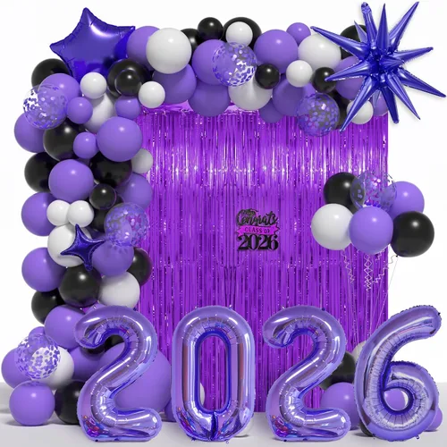 Miniatura 12 de Kit de arco de guirnalda de globos de graduación para decoraciones de graduación de clase de 2026, globos negros dorados y blancos de diferentes
