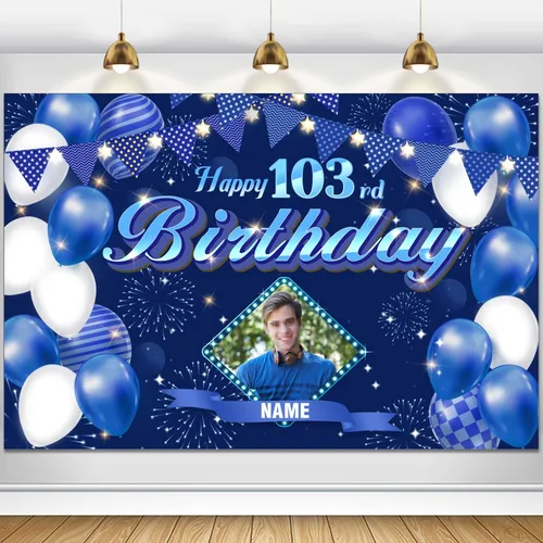 Miniatura 68 de Dicodes Fondo de decoración de feliz cumpleaños número 100 color azul marino personalizado, cartel con purpurina, pancarta, suministros