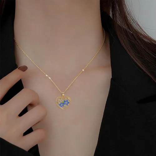 Miniatura 83 de Collar de flores silvestres prensadas con encaje de Forget-Me-Not y Queen Anne Collar de flores prensadas de oro Collares hechos a mano