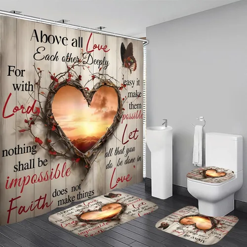 Miniatura 10 de AZHM Juego de cortina de ducha con estampado de corona dorada, accesorios de baño de lujo negros con cortina de ducha y alfombras