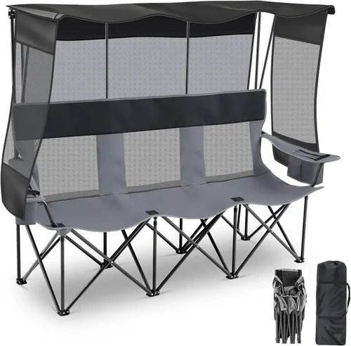Teenyyou Silla de camping para 3 personas con toldo – Silla de playa de gran tamaño con protección solar UV, sofá biplaza plegable de alta