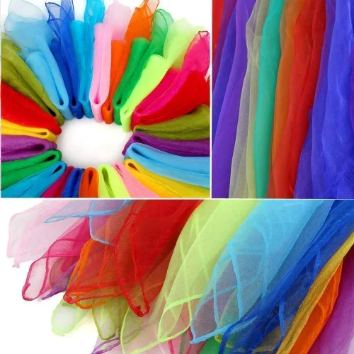 Miniatura 6 de Colovis 24 Inches Square Dance Scarves, 12 Colors Juggling Scarf Props Magic Trick Silk Play Scarves Music Movement Scarf