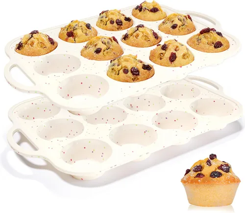 Miniatura 17 de CAKETIME Molde para mini muffins, molde para mini cupcakes con marco reforzado de metal, moldes para muffins de silicona antiadherentes con asa