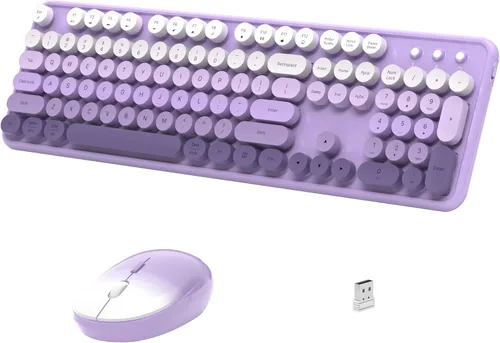 Miniatura 11 de Links9+ Combo de teclado y mouse inalámbricos, teclado retro de tamaño completo con teclas redondas, 2.4GHz para Windows, Mac, laptop, PC, azul