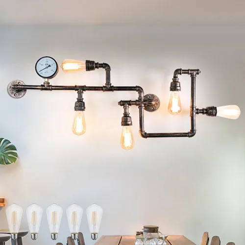Miniatura 9 de Aplique de pared de tubería de agua industrial, lámpara de montaje en pared punk de vapor, lámpara de pared fresca de 35.4 pulgadas para dormitorio