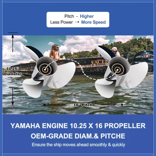 Miniatura 7 de 10.25 x 14/15/16-G Hélice fueraborda de acero inoxidable pulido/negro para motores Yamaha 40-60,13 dientes ranurados, RH, estilo semi cuchillo como