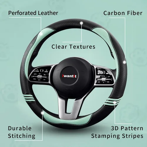 Miniatura 3 de Iwantit® Funda para volante con fibra de carbono y anillo de goma antideslizante, ajuste universal de 14.5 a 15 pulgadas para automóviles, SUV