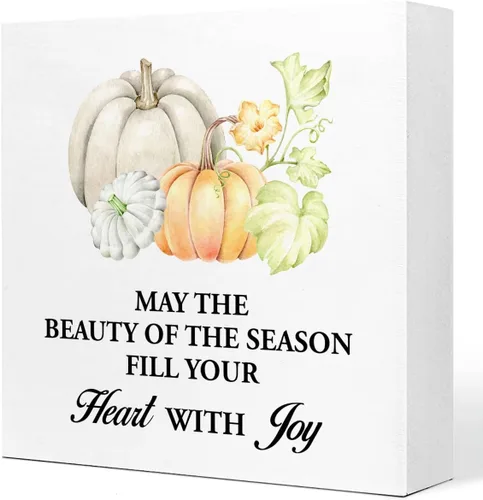 Q692 - Decoración de mesa de otoño, con texto en inglés "May the Beauty of the Season", decoración rústica de madera de otoño para decoración de