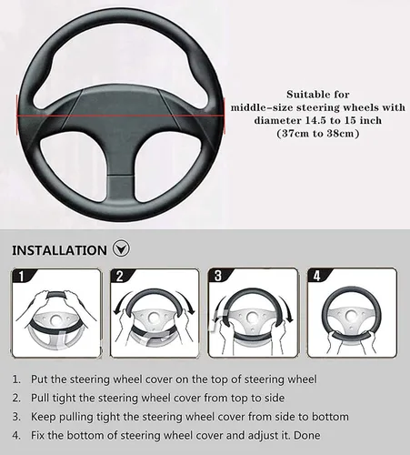 Miniatura 4 de LABBYWAY Funda para volante de piel con diamantes de imitación brillantes, ajuste universal de 15 pulgadas, funda para volante de automóvil
