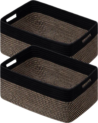 Miniatura 10 de UBBCARE Paquete de 2 cestas de almacenamiento para organizar, cestas de estante con asas, cestas de almacenamiento tejidas para estantería/estante