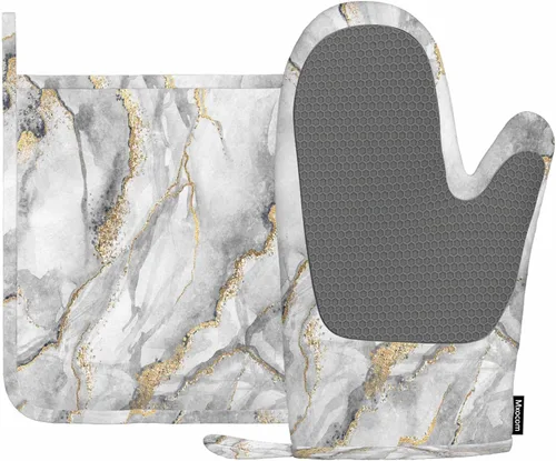 Miniatura 11 de Mxocom Juego de guantes de horno de béisbol y soportes para ollas, pelota de tenis, silicona resistente al calor, guantes para horno de cocina