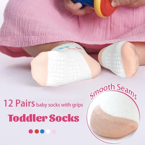 Miniatura 2 de HYCLES Calcetines para niñas pequeñas, calcetines de dibujos animados antideslizantes con agarre para bebés de 6-12 meses y niños de 1-7 años