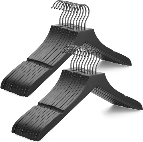 Miniatura 10 de TOPIA HANGER Perchas de madera de bambú, perchas con gancho negro giratorio y nothces de corte liso, juego de 12 perchas de madera duraderas