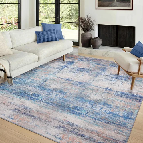 Miniatura 9 de Alfombra abstracta de 3 x 5 para sala de estar, dormitorio, entrada, color azul