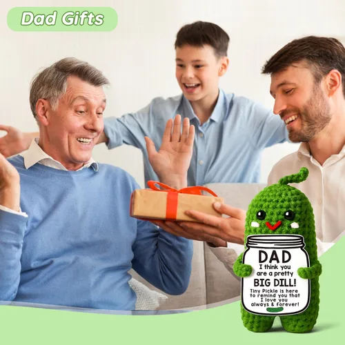 Miniatura 6 de MAMAGIFTREE Regalos de cumpleaños para el Día del Padre de parte de hija o hijo, pepinillo de ganchillo hecho a mano, regalo con texto en inglés "I