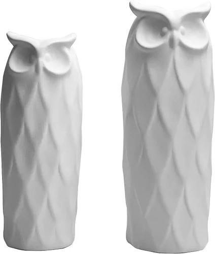 Miniatura 6 de Juego de 2 jarrones de cerámica con diseño de búho para sala de estar, dormitorio, 9.45'' y 8.27'', jarrones modernos blancos para plantas y flores