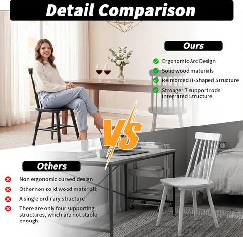 Miniatura 6 de Juego de 2 sillas de comedor negras, juego de 2 sillas de comedor de madera, sillas de comedor de madera, husillo lateral de granja, sillas Windsor