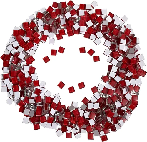 Azulejos de mosaico rojo para manualidades a granel de 1 libra con formas cuadradas de 0.4 pulgadas, piezas de vitrales para decoración del hogar o