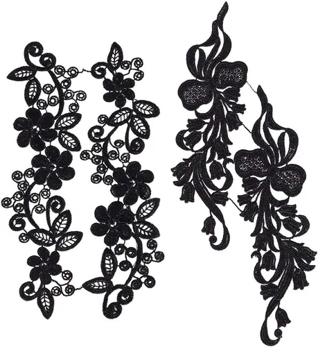 Miniatura 15 de GORGECRAFT 2 pares de parches de flores negras para ropa, apliques bordados, ramo de rosas bohemias, parches para coser, vestidos de novia, cuello