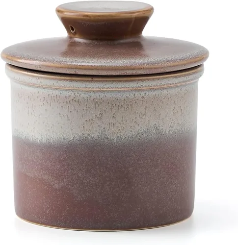 Miniatura 7 de XELA Vasija de mantequilla de cerámica, el esmaltado reactivo original, plato de mantequilla con línea de agua para mantequilla fresca para untar