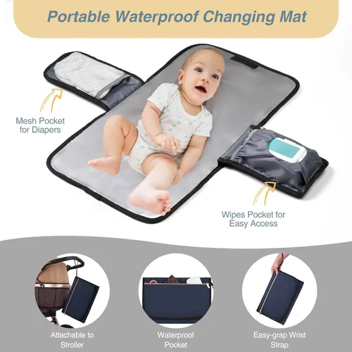 Miniatura 7 de MOMUVO Mochila para pañales, bolsa de bebé acolchada con cambiador, correas para cochecito y funda para chupete, bolsas de pañales de viaje grandes