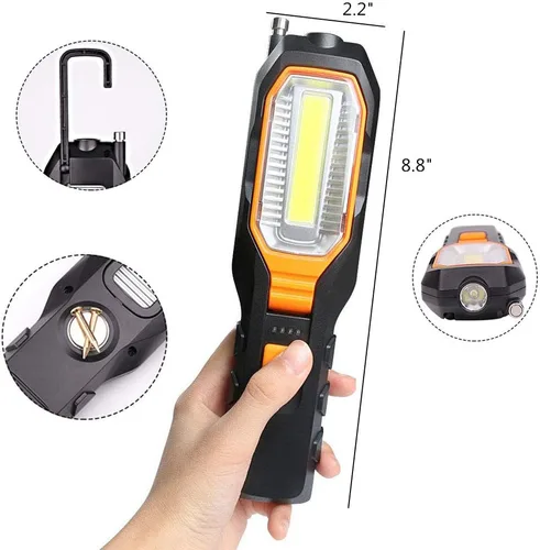 Miniatura 7 de Luz de trabajo recargable LED, linterna USB portátil de mano con lámpara de trabajo magnética, imán y gancho, 4 modos para auto, camión, garaje