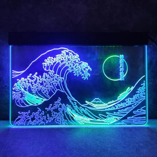 Miniatura 3 de Letrero de neón LED The Great Wave Off Kanagawa, letrero japonés de Katsushika Hokusai clásico, arte de pared para habitación, letreros de luz