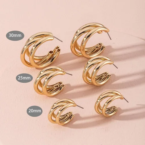 Miniatura 31 de Aretes de aro gruesos de oro para mujer, chapados en oro de 14 quilates, aretes de aro triple, hipoalergénicos, a la moda, aretes de aro gruesos